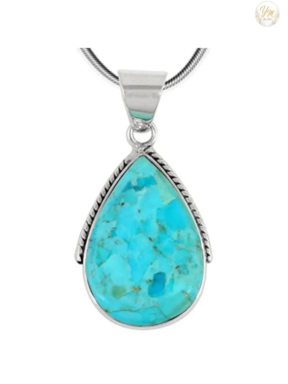 Turquoise Pendant Necklace 925 Sterling Silver Genuine Gemstone 20